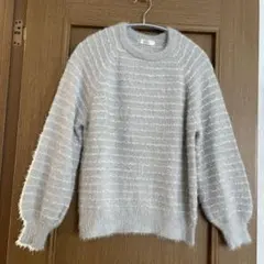 ライトグレー ストライプ ニット セーター