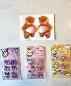 シャカシャカ水貼りシール 3枚+ぷにぷにお腹シール柴犬2匹セット　⑥