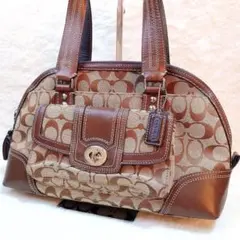 【美品】COACH コーチ シグネチャー ハンプトンズ ハンド ブラウンのサムネイル
