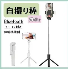 三脚 セルカ棒 白 自撮り棒ライト付きiPhone Bluetooth セルフィ