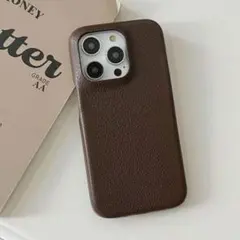 iPhone15 ケース ブラウン PUレザー