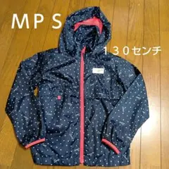 MPS ドット柄ポケットフード付きジャンパー　ネイビー　 薄手ジャケット 130