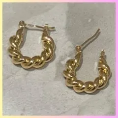 ツイスト フープピアス ゴールド キャッチレス ワンタッチ