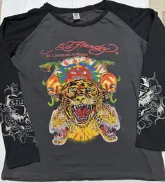 Don Ed HArdy ラグランスカル&タイガーラインストーンカットソー袖プリ