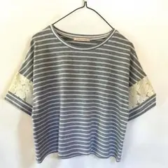 美品　MERCURYDUO ボーダー 半袖Tシャツ レース切替 グレーのサムネイル