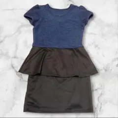 美品　ウエスト切り替えワンピース　フレアタイト　ストレッチ　フレンチスリーブ　М