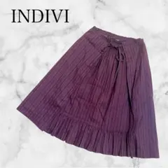 INDIVI インディヴィ フレアスカート 　ひざ丈　レース付き　リボン　秋服