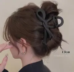 ラスト一点❣️ヘアアクセサリー まとめ髪 韓国 上品 リボンクリップ　ブラック