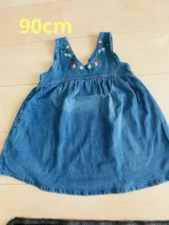 moujonjon 刺繍デニムジャンバースカート 90