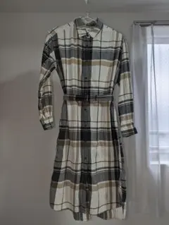 チェック柄長袖シャツワンピース