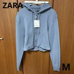ZARA Mサイズ フード付きブルーパーカー