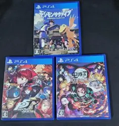 PS4 ゲームソフト３本 ペルソナ5 ザ・ロイヤル 、鬼滅の刃、デジモンゲーム