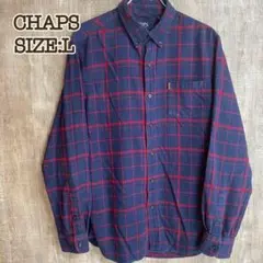 CHAPS チャップス BDネルシャツ L ネイビー×レッドチェック