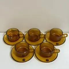 【本日限定値下げ】ADERIA GLASS アンバー カップ ソーサー 5つ
