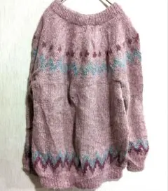 海外古着✨ピンク 幾何学模様 ニットセーター 長袖レディースヴィンテージ