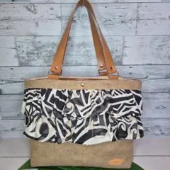 仕切りファスナーポケット付き2wayフリルジュートバック ハワイアンバック