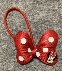 ディズニー　ミニーマウス　リボン　ドット　赤白　ヘアゴム 　スクバ　小さめ