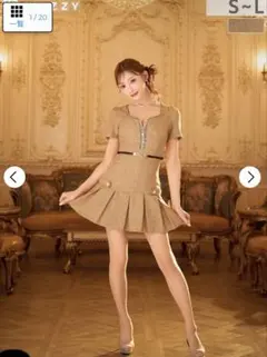 ベージュツイードドレス L