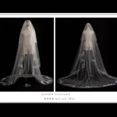 ホワイトウェディングベール 花柄刺繍 コーム付き