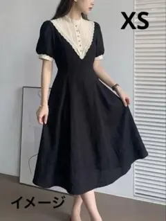 【古着】カジュアル 春先 黒と白の パフスリーブ ワンピース　XS レディース