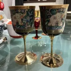 象と花の装飾ワイングラス2個セットエレクレクテックカイカイ