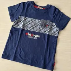 ミキハウス MIKIHOUSE Tシャツ エンブレム 水色 チェック 110cm