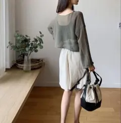 未使用❤️韓国っぽ高見えバッグ2WAY巾着バケットバッグ ブラック×アイボリー