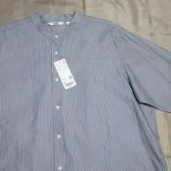 ユニクロ コットンツイルストライプスタンドカラーロングシャツ レディース 新品