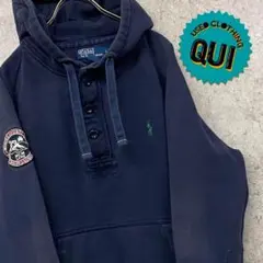 レアデザインUS古着◯ポロラルフローレン刺繍スウェットパーカー ネイビー L