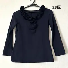 新品 23区＊カットソー フリル ネイビー 小さいサイズ32のサムネイル