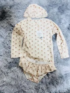 キッズ 水着 女の子 セパレート ラッシュガード 長袖 スイムウェア 帽子付き