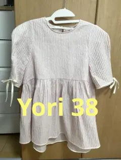 Yori 38 ペプラム 半袖 ブラウス ライトピンク リボンのサムネイル