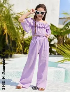 オフショルダー フリルトリム トップス & ワイドレッグパンツ　11〜12歳