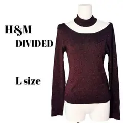 【H&M DIVIDED】 チョーカーデザイン ラメリブニットトップス Lサイズ