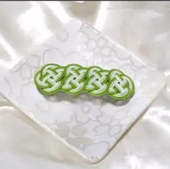 水引連続淡路結びバレッタ(草色×青磁)