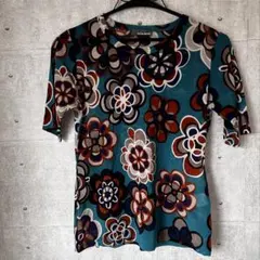☆美品【レディース半袖Tシャツ】花柄/シアー/シースルー/夏/ターコイズブルー