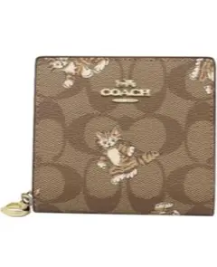 COACH 猫プリント 二つ折り財布 並行輸入品:アウトレット品