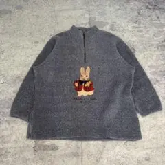 Disney ディズニー ボアフリースハーフジップ 刺繍ロゴ グレー ゆるだ 