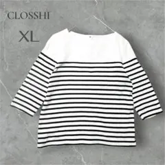 CLOSSH ストライプ 五分袖 Tシャツ XL 大きいサイズ　コットン