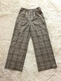 【美品】スピックアンドスパン ワイドパンツ S チェック柄 ブラウン系