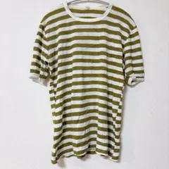 C&A オリーブグリーン ホワイト ストライプ 半袖 Tシャツ トップス