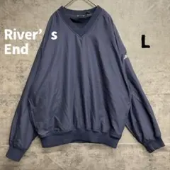 リバーズエンド 刺繍ロゴ ナイロンプルオーバー ネイビー L 人気【6635】