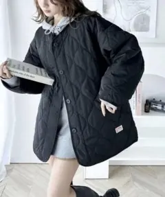 Java ノーカラー オーバーサイズ キルティング コート