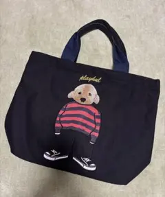 【新品】MOMENTUM 犬キャラクター トートバッグ 刺繍　ワンチャン　黒