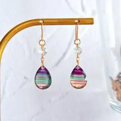 Kaya様　大粒✨フローライト　オーバル　ファセットカット　ピアス　14kgf