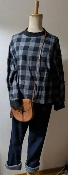 SM2 グレー系 チェック柄 長袖カットソー