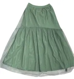 美品 チュール 2way フレアスカート M カーキ ロング丈