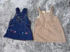 デニム柄・ベージュ刺繍サロペット2点セット