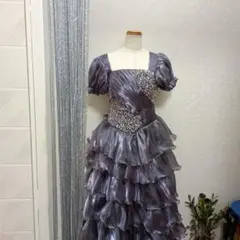 パープル フリルドレス ビーズ装飾