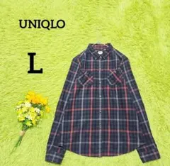 【ユニクロ】シャツ　L　ネイビー　カジュアル　コットン１００％　チェック